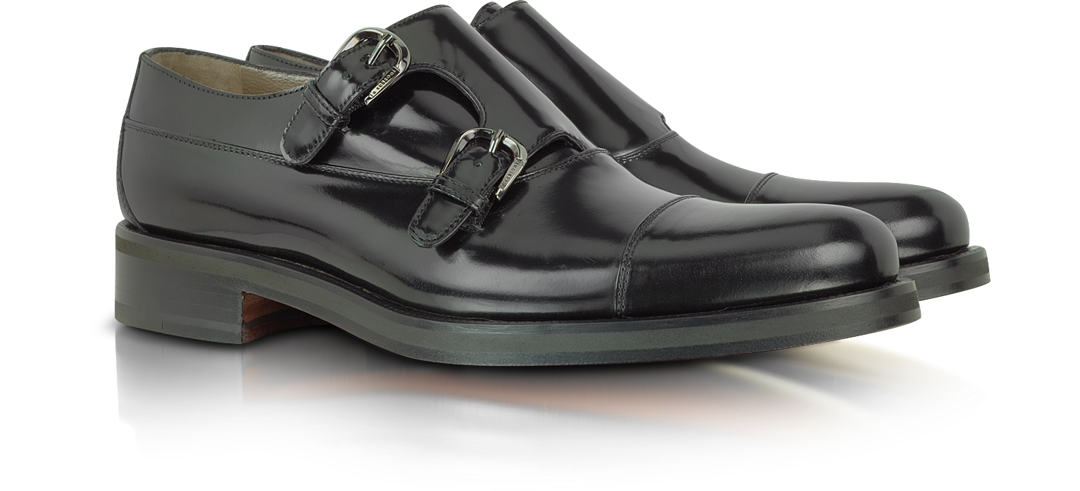 A.Testoni Black Leather Monk Strap Shoes 7 (8.5 US | 7 UK | 41 EU) at ...