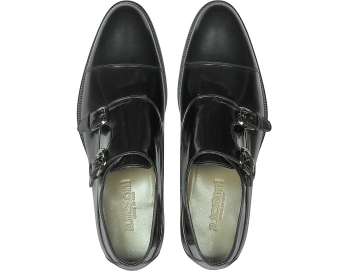 A.Testoni Black Leather Monk Strap Shoes 7 (8.5 US | 7 UK | 41 EU) at ...