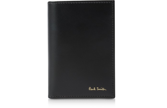 Black Leather Signature Stripe Print Credit Card Wallet  - Paul Smith