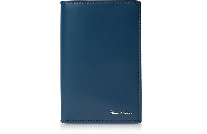 Inky Navy Leather Signature Stripe Print Credit Card Wallet - Paul Smith
