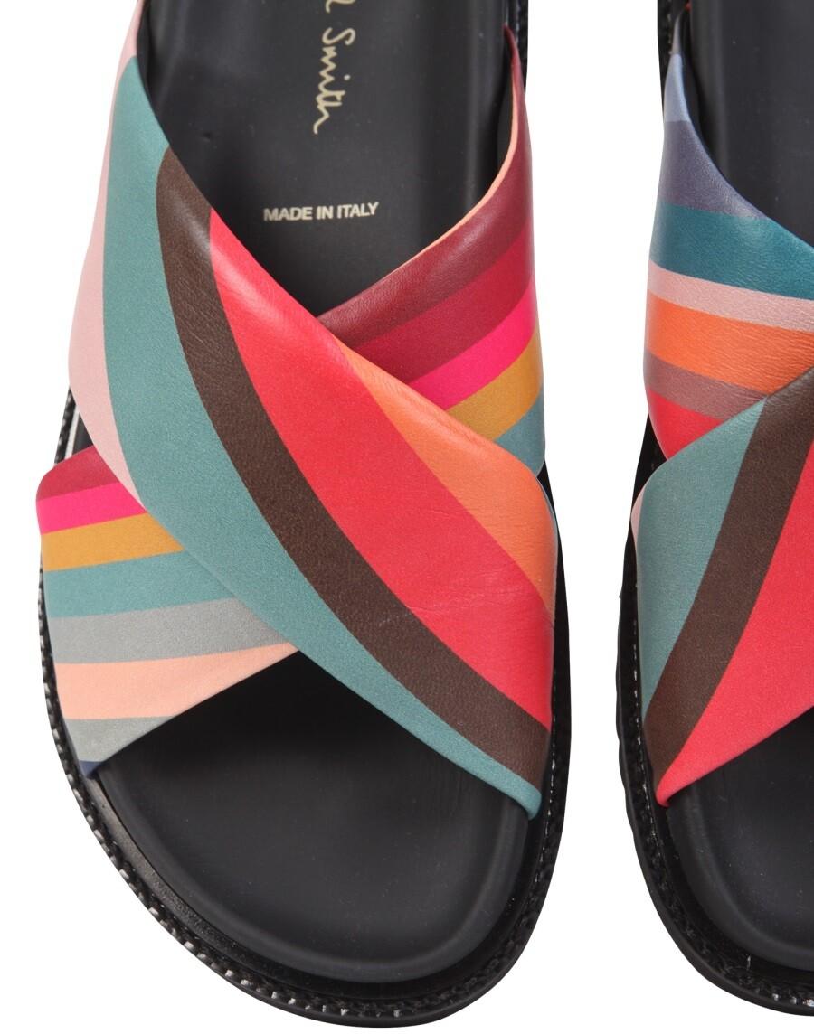Paul Smith Striped Criss Cross Leather Slide Sandals 36 at FORZIERI