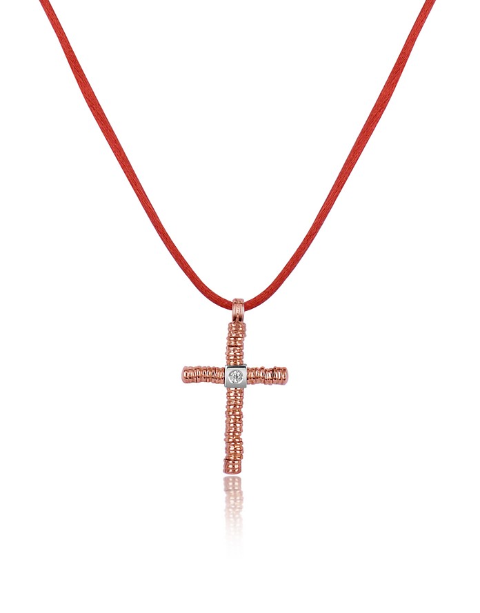 Round Passion - Pendentif croix en or rose 750/1000 et diamant 0.05Ct - Torrini