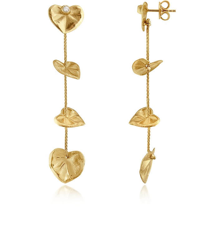 Leaf - Diamond 18K Yellow Gold Drop Earrings - Torrini