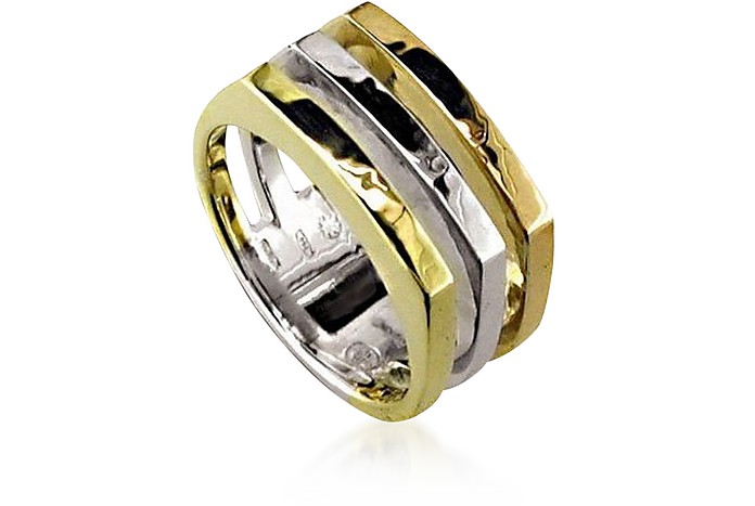 Yellow, Rose Gold and White Chiseled Gold 3Plet Ring - Torrini