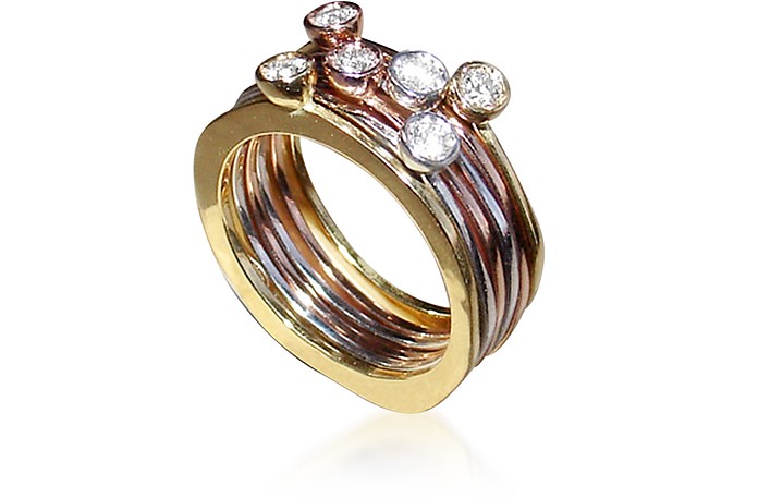Yellow, Rose Gold and White Gold and Diamond Set of Six Fiesole Ring - Torrini