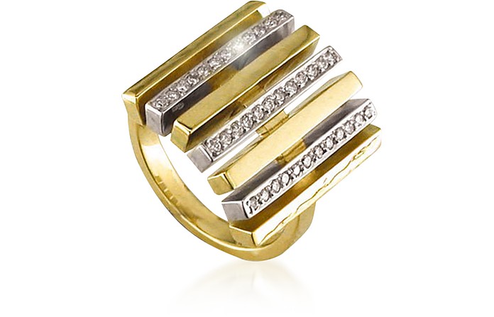 Nativo Chiseled Yellow & White Gold Metro Ring with Diamonds - Torrini