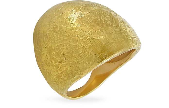 Elena - Flamed 18K Yellow Gold Shield Ring - Torrini