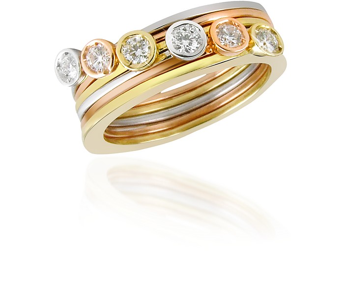 Bezel-set Diamond Three-tone 18K Gold Stackable Ring - Set of Six - Torrini