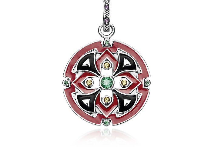 Blackened Sterling Silver, Glass-Ceramic Stone and Synthetic Corundum Round Pendant - Thomas Sabo / g[}X T{