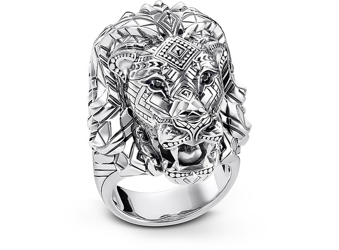 Blackened Sterling Silver Lion Ring w/Black Zirconia Pavè - Thomas Sabo