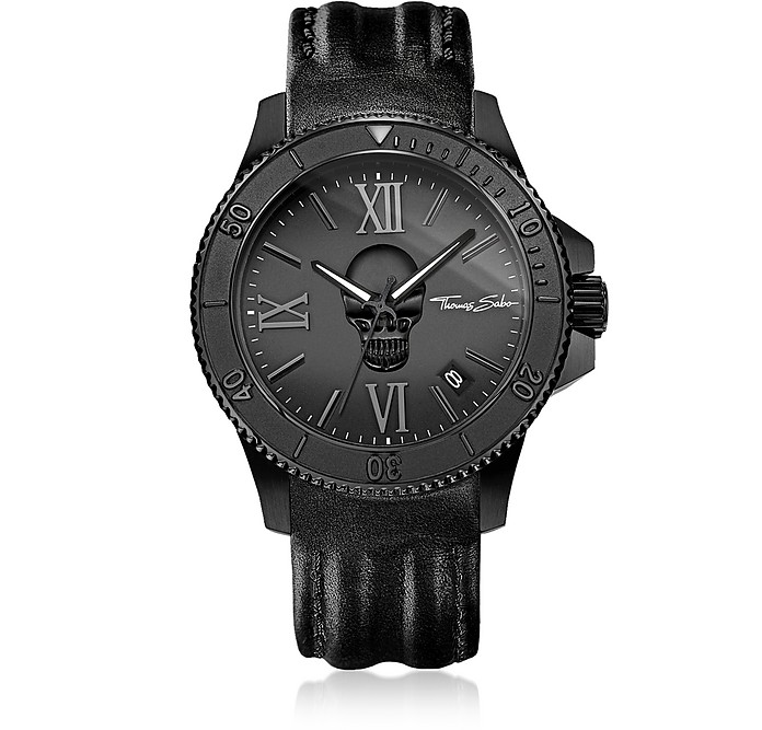Rebel Icon Black Stainless Steel Men's Watch w/Leather Strap - Thomas Sabo