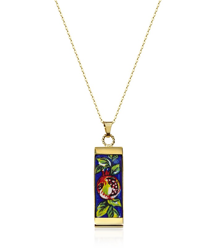 18K Gold Plated Sterling Silver Necklace w/4 cm Ceramic Charm - Tuscan Jewels