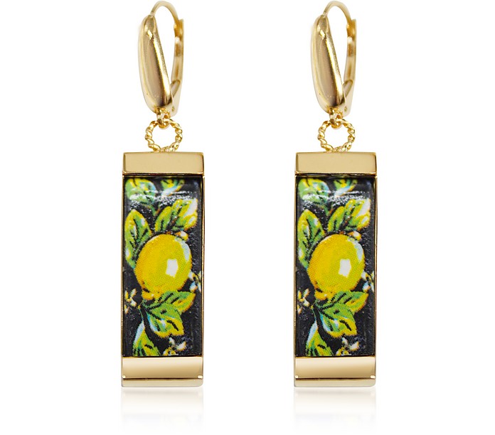 18K Gold Plated Sterling Silver Drop Earrings w/5 cm Ceramic Charm Pendant - Tuscan Jewels
