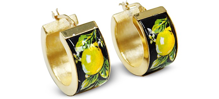 18K Gold Plated Sterling Silver and Ceramic Hoop Earrings - Tuscan Jewels