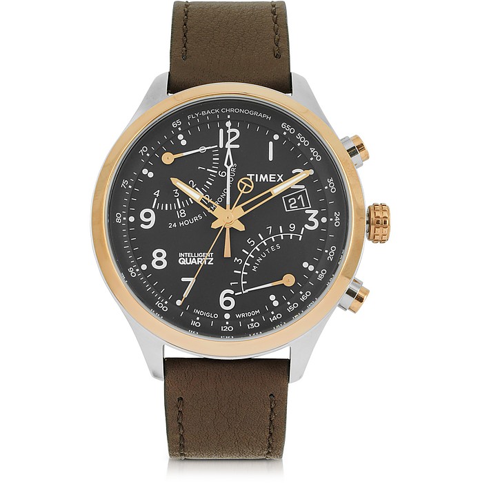 Fly Back Chrono Stainless Steel Case and Leather Strap Men's Watch - Timex