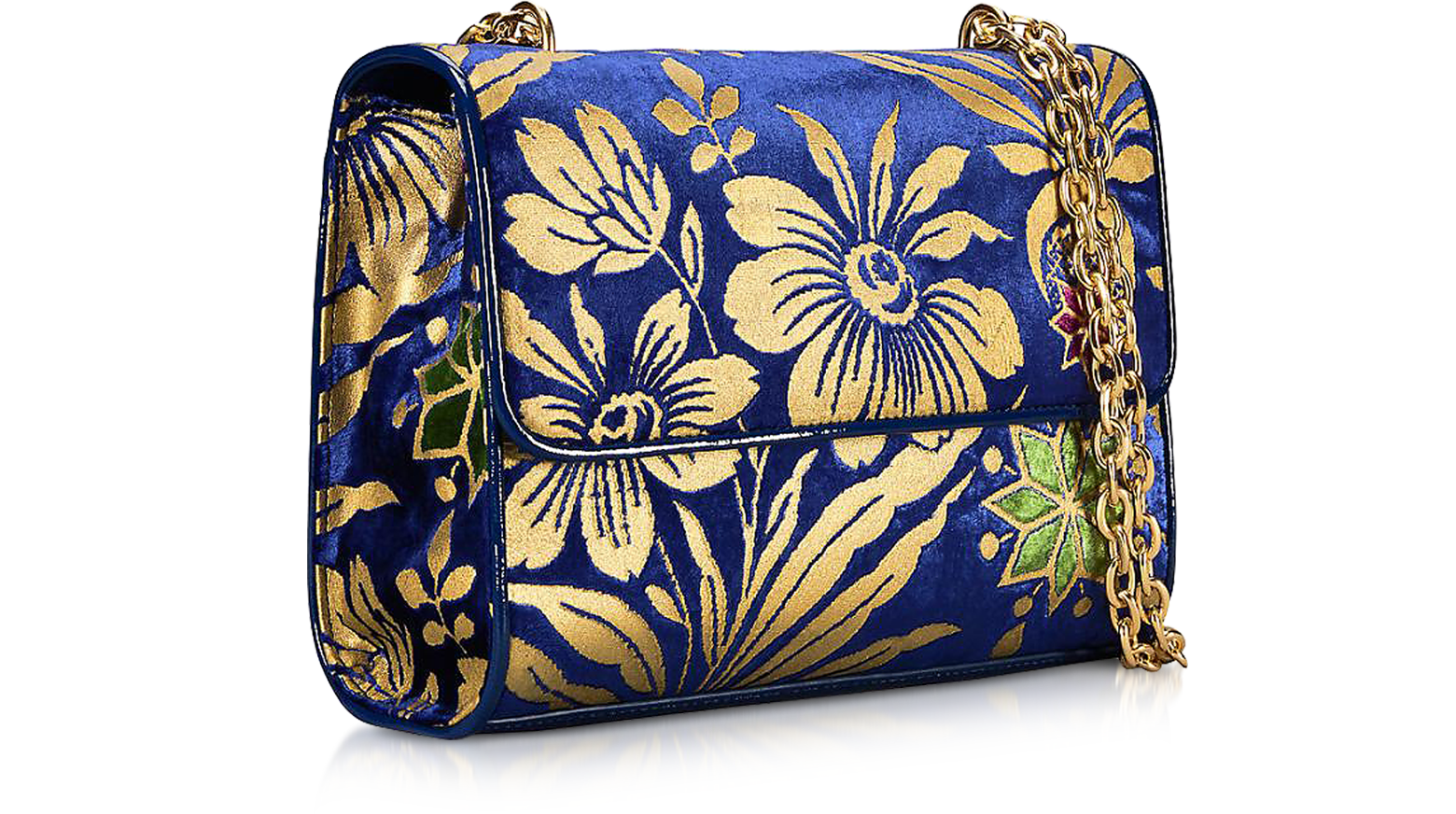 Tory Burch Cosmic Floral Velvet Fleming Medium Shoulder Bag at FORZIERI