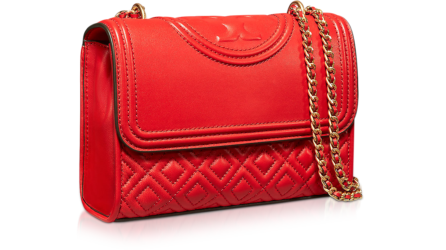 Tory Burch Fleming Exotic Red Leather Small Convertible Shoulder Bag at ...