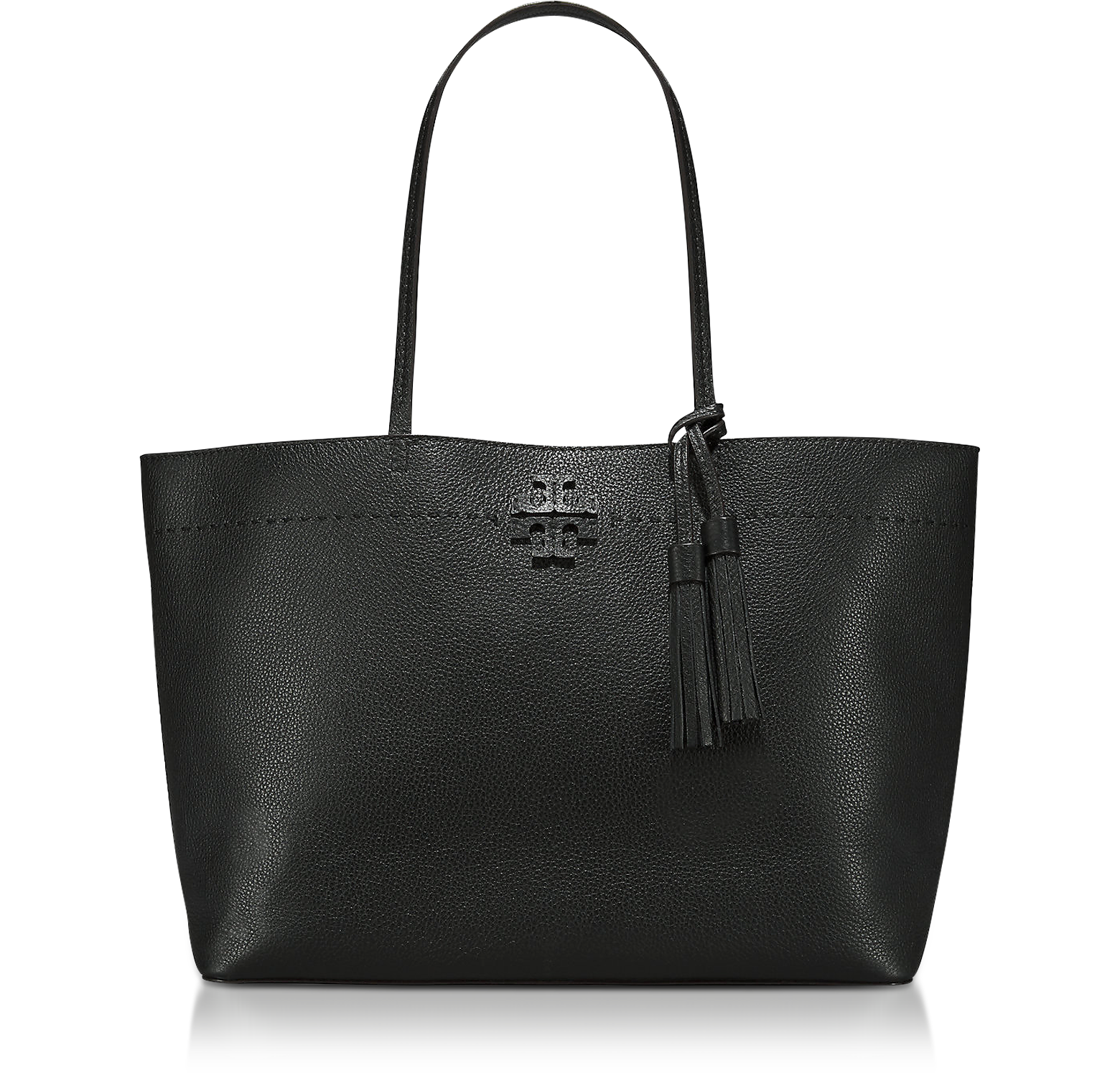 Tory Burch McGraw Black Textured Leather Tote Bag at FORZIERI