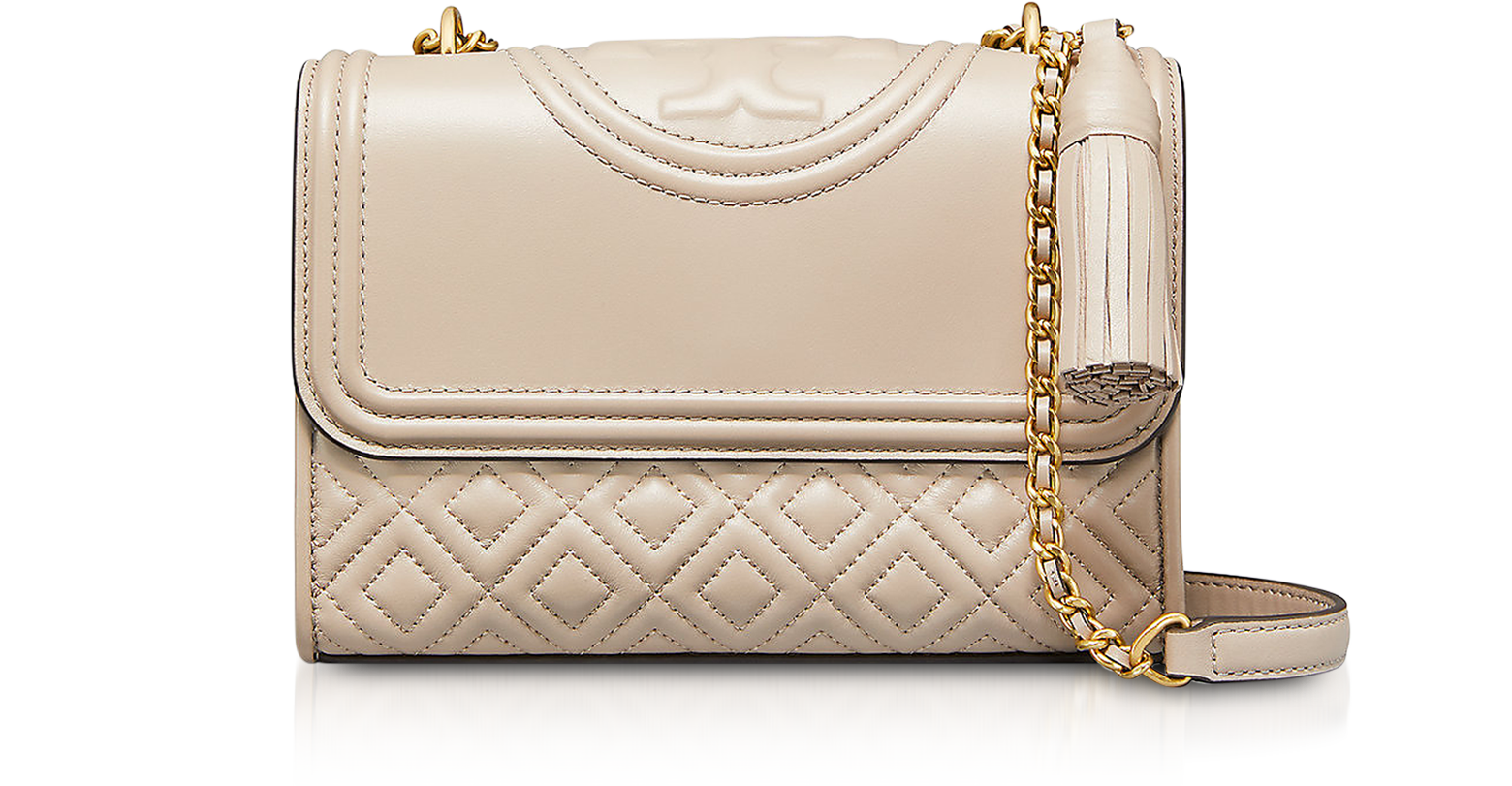 Tory Burch Light Taupe Leather Fleming Small Convertible Shoulder