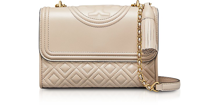 Light Taupe Leather Fleming Small Convertible Shoulder Bag - Tory Burch