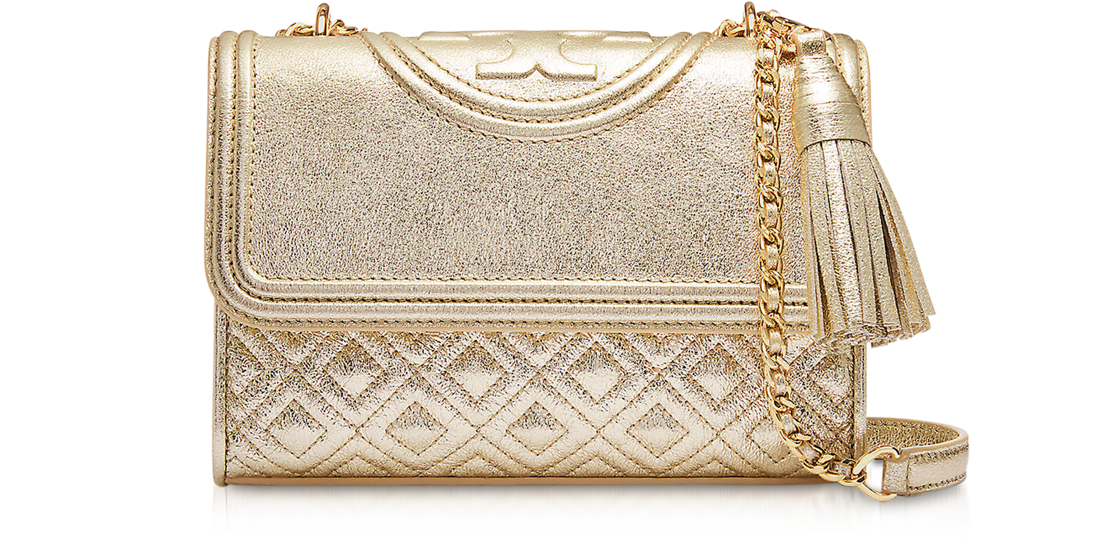 Tory Burch White Gold Metallic Leather Fleming Small Convertible Shoulder  Bag at FORZIERI Canada