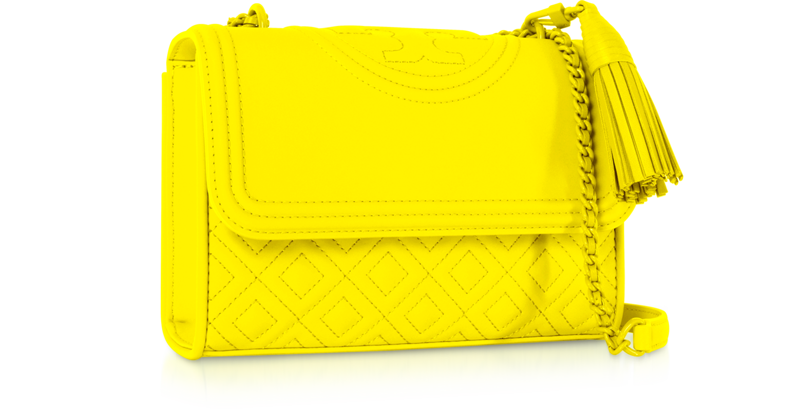Tory Burch Neutrals, Yellow Leather Trimmed Nylon Shoulder Bag