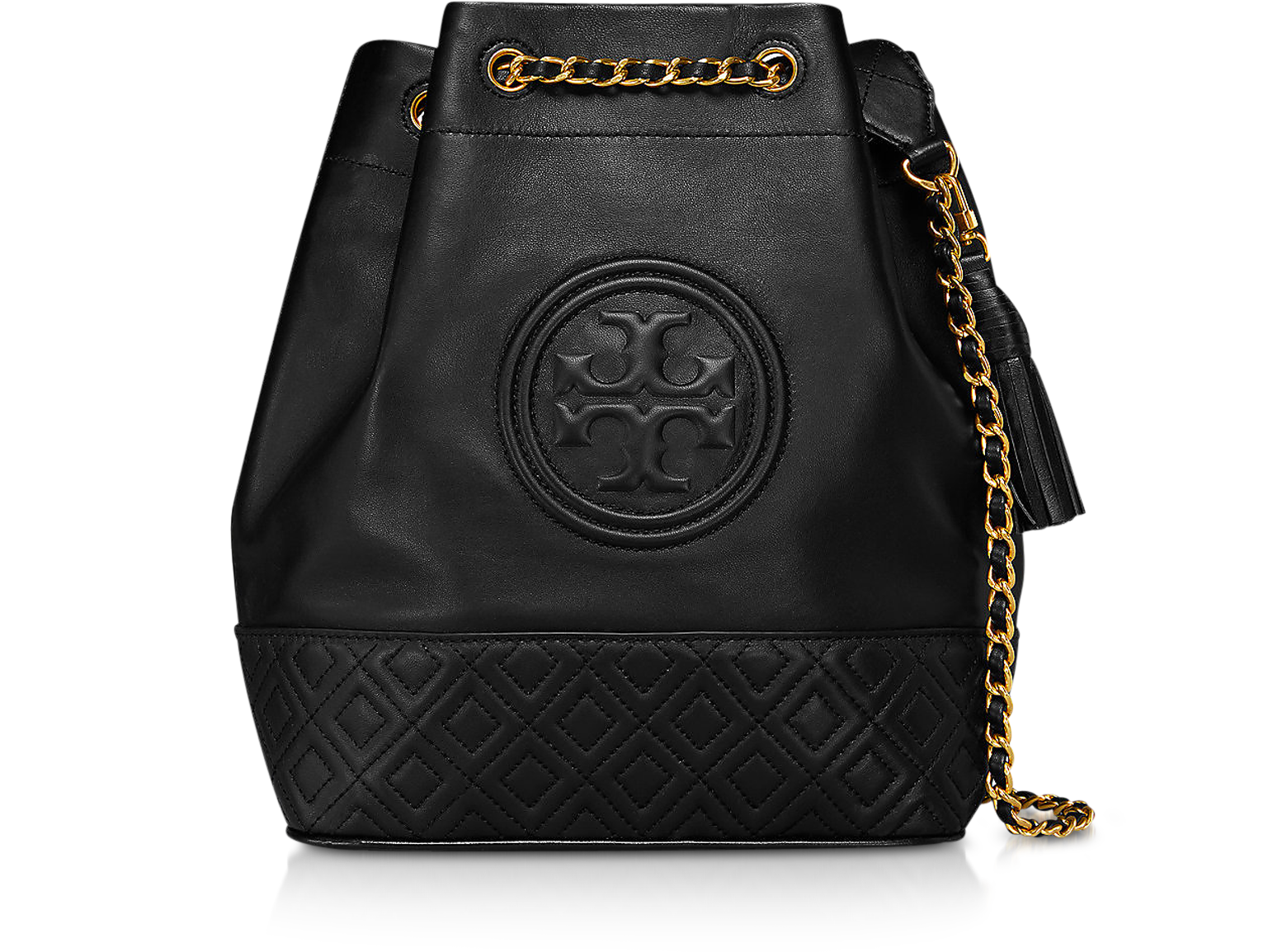 Tory Burch Black Leather Fleming Bucket Bag at FORZIERI