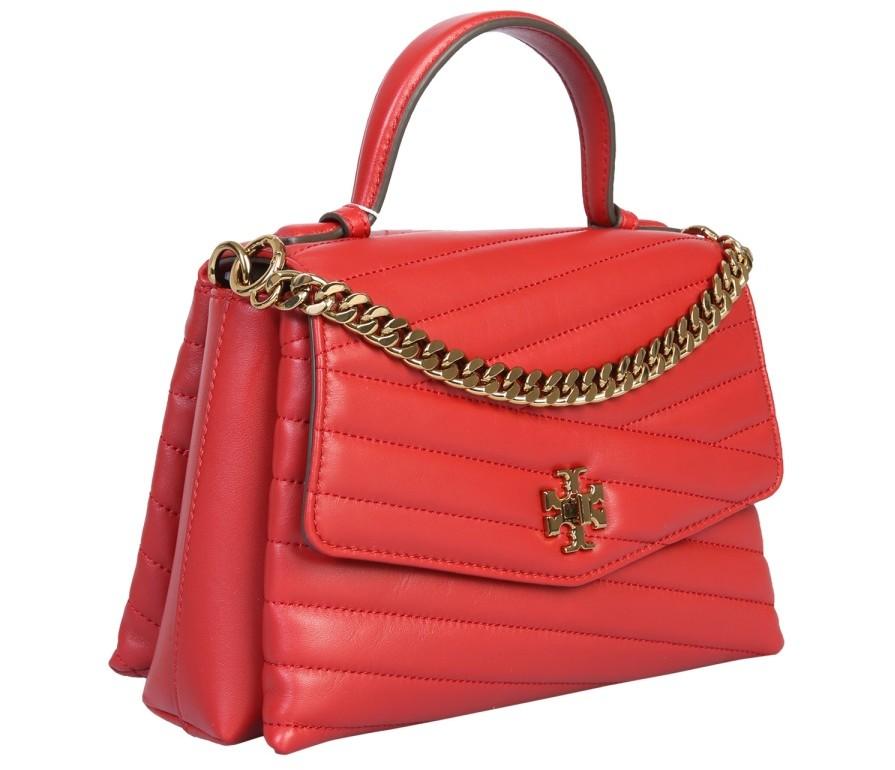 Tory Burch Red Quilted Leather Kira Satchel Bag at FORZIERI