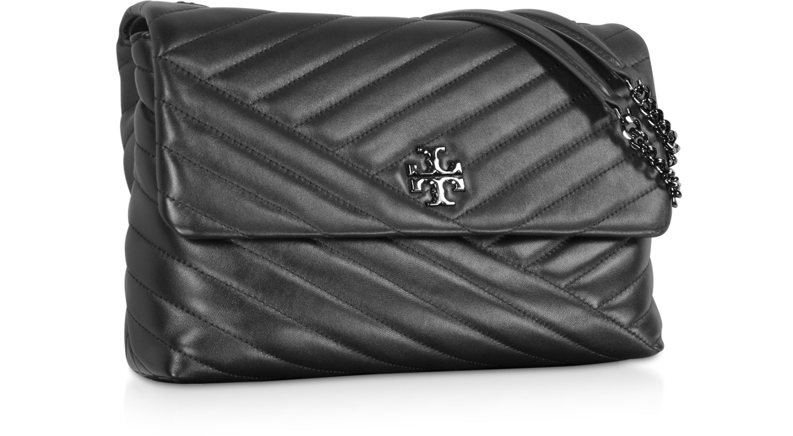 Tory Burch black/dark grey Kira Chevron Convertible Shoulder Bag at FORZIERI