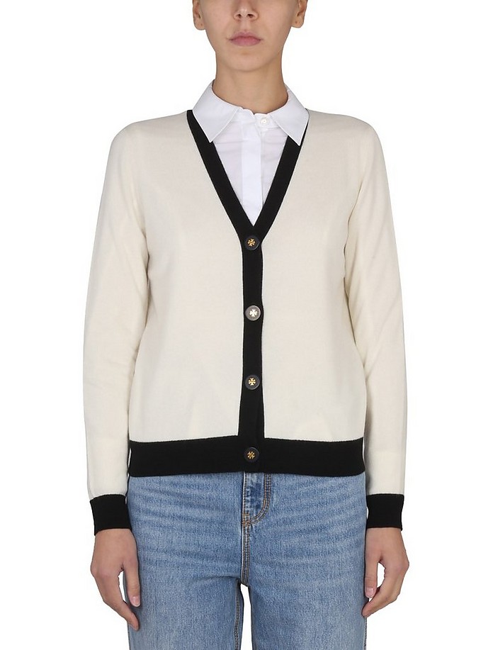 Cardigan With Contrasting Finish - Tory Burch