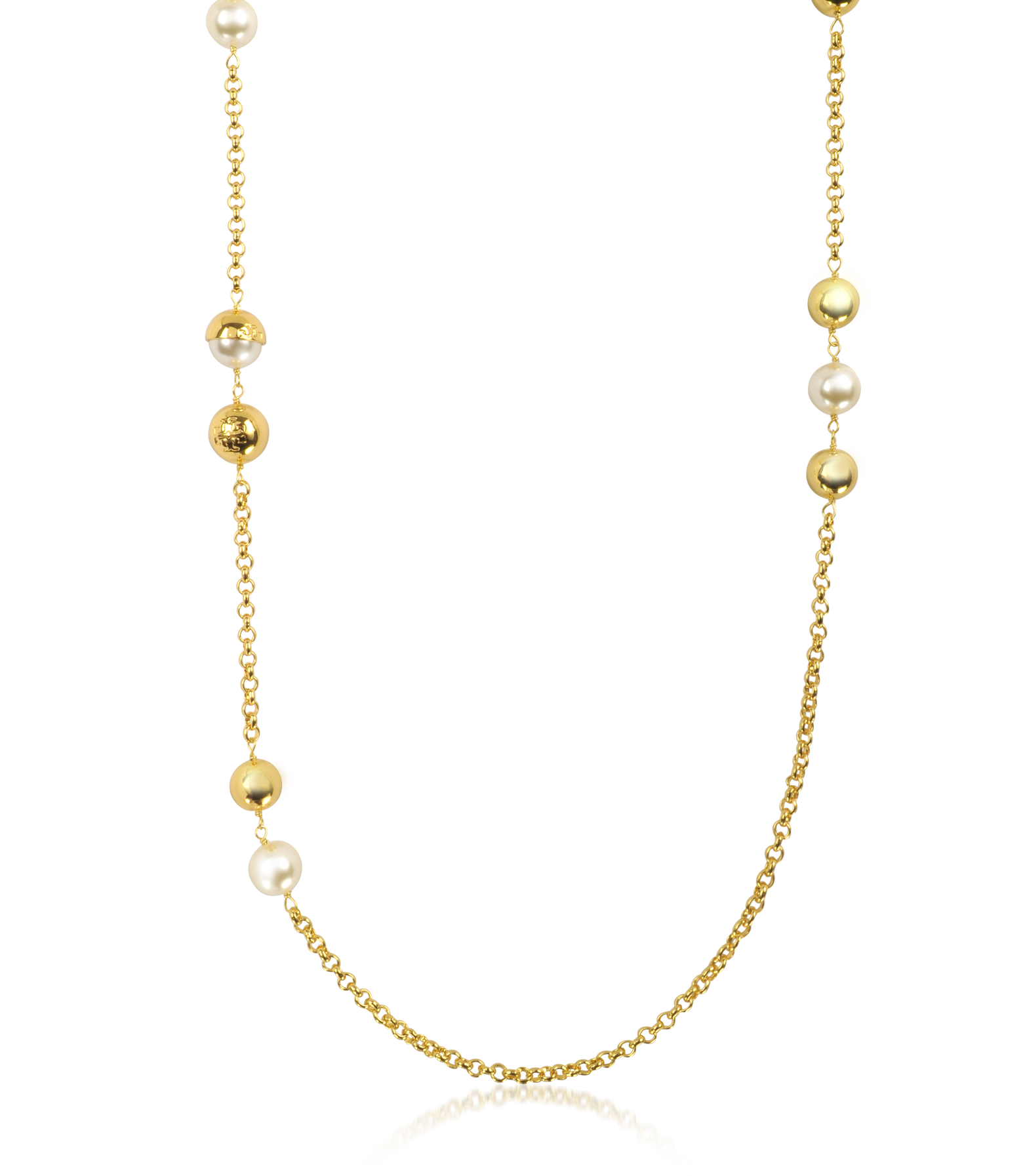 Tory Burch Capped Crystal Pearl Chain Rosary Necklace - FORZIERI