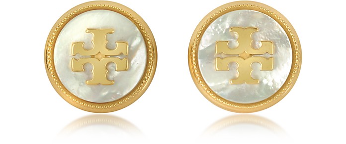 Mother of Pearl and Vintage Goldtone Brass Stud Earrings - Tory Burch / g[ o[`