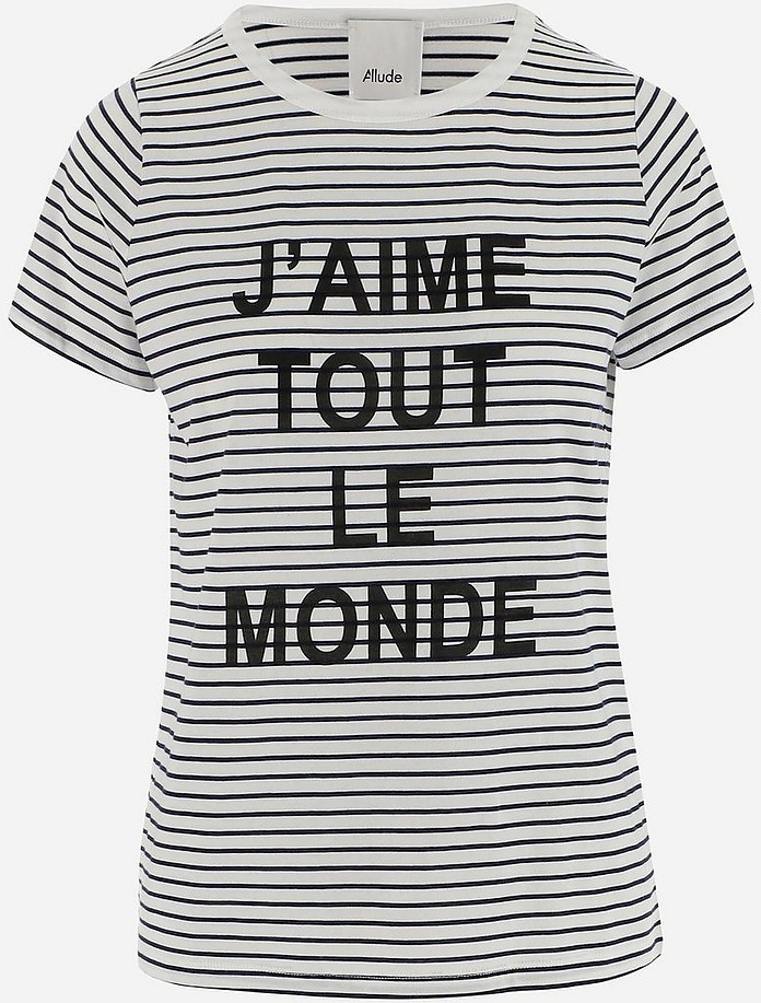 White Striped Cotton Women's Shortsleeves T-shirt - Allude