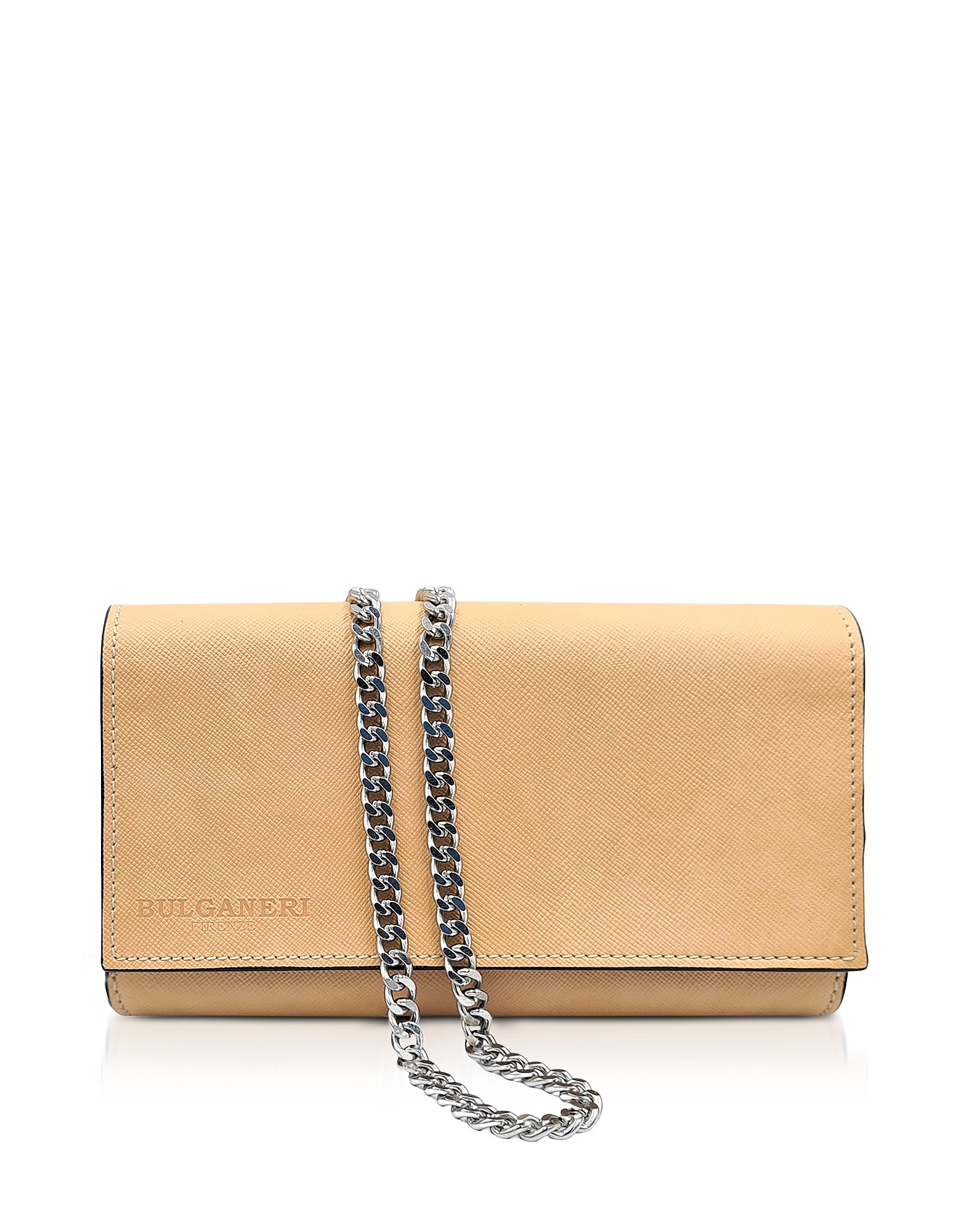 Bulganeri Designer Handbags Saffiano Leather Wallet Bag W/chain In Nude
