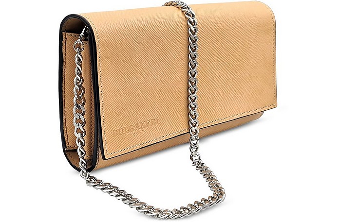 Bulganeri Nude Saffiano Leather Wallet Bag w/Chain at FORZIERI