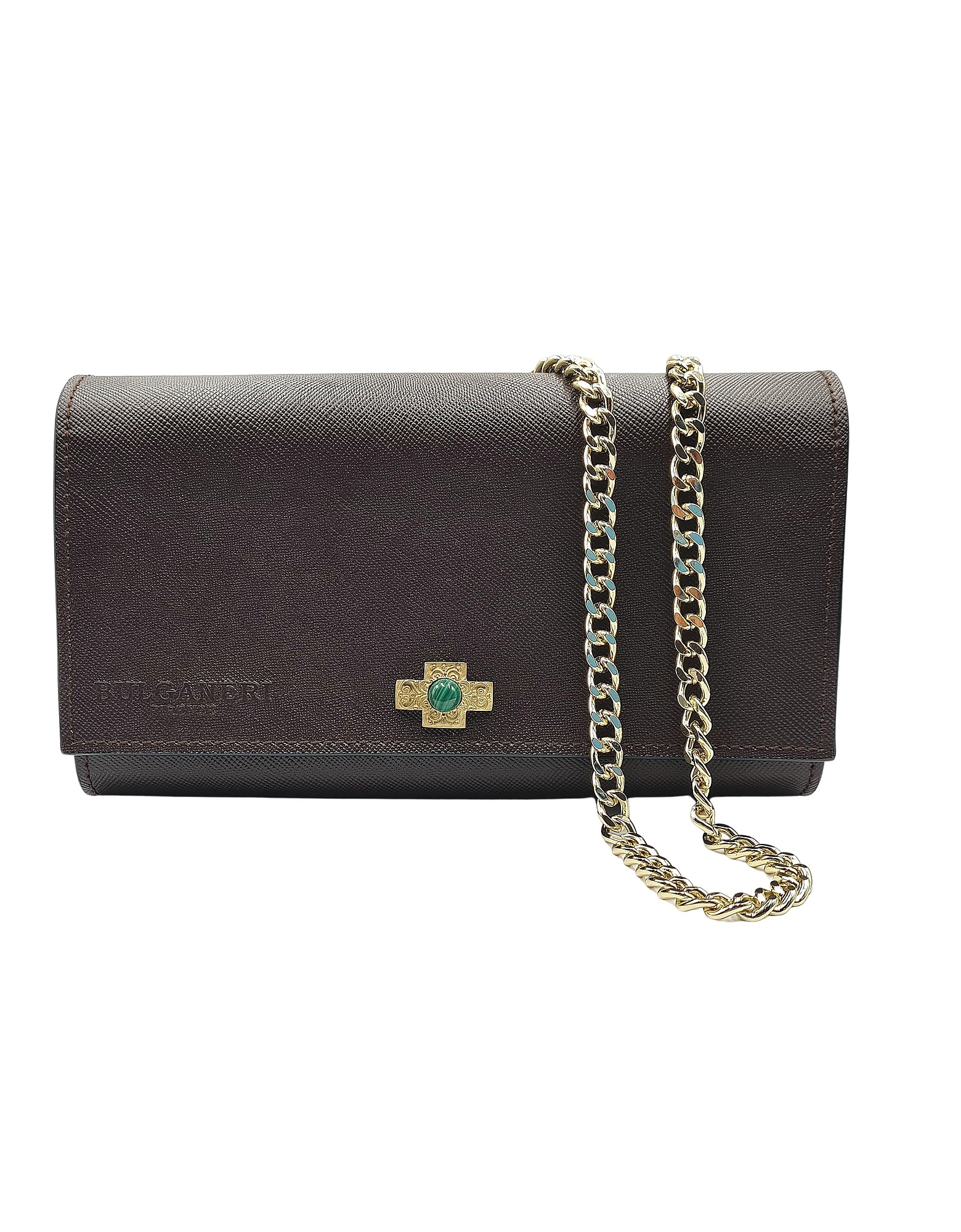 Bulganeri Designer Handbags Bag Wallet Saffiano With Bronze Cross - Vegetable Vegan Shoulder Bag With Bronze C In Brown