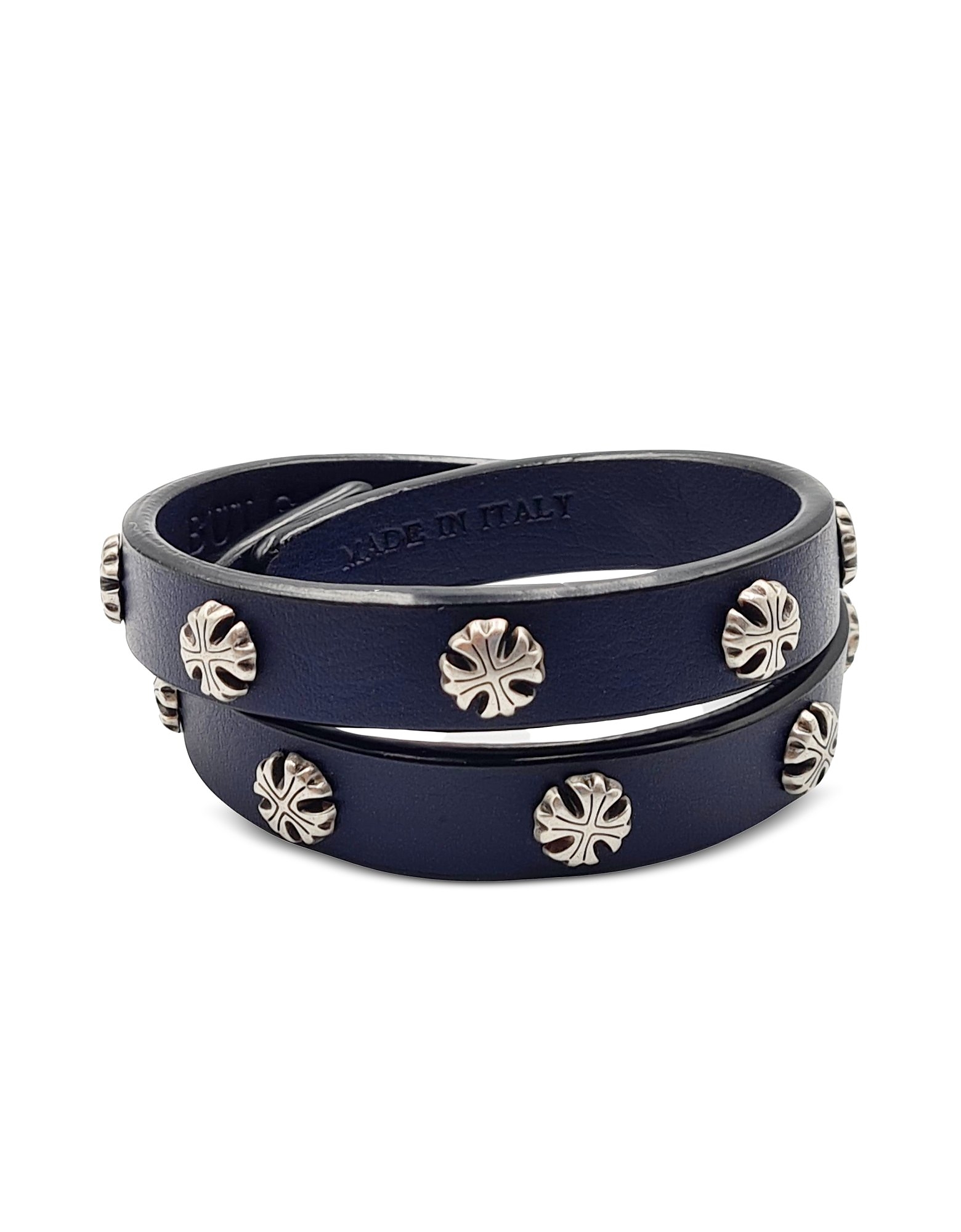 Bulganeri Bracelets Zamak And Vegan Leather Double Bracelet In Bleu