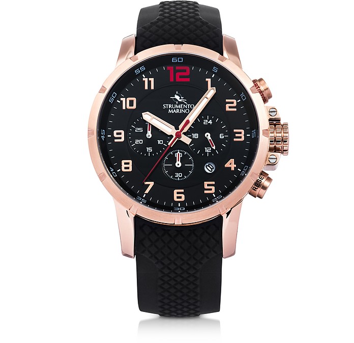 Summertime Rose Gold Pvd Stainless Steel and Black Silicone Men's Chronograph Watch - Strumento Marino