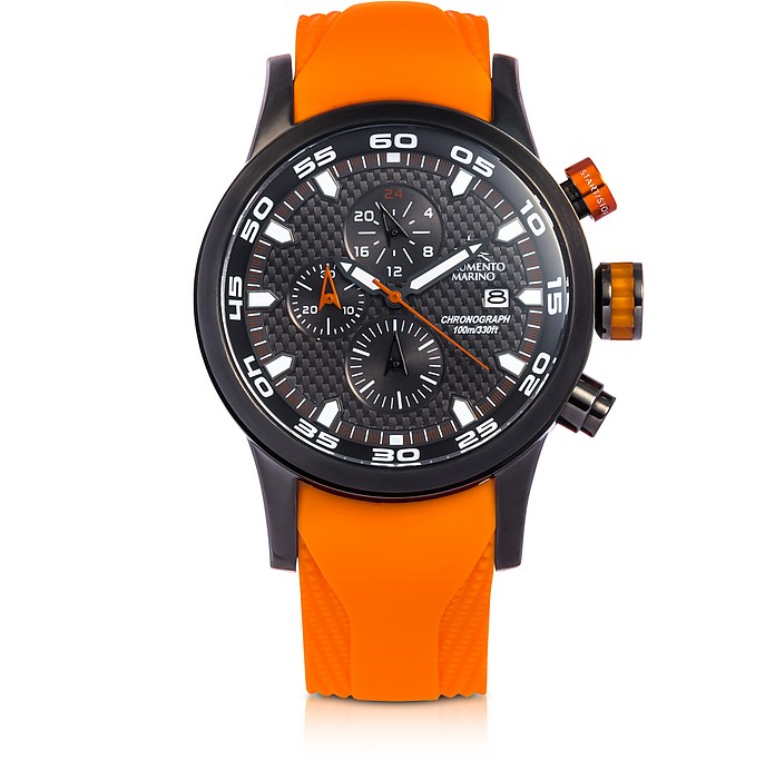 Speedboat Black Stainless Steel Men's Chronograph Watch w/Orange Silicone Band - Strumento Marino