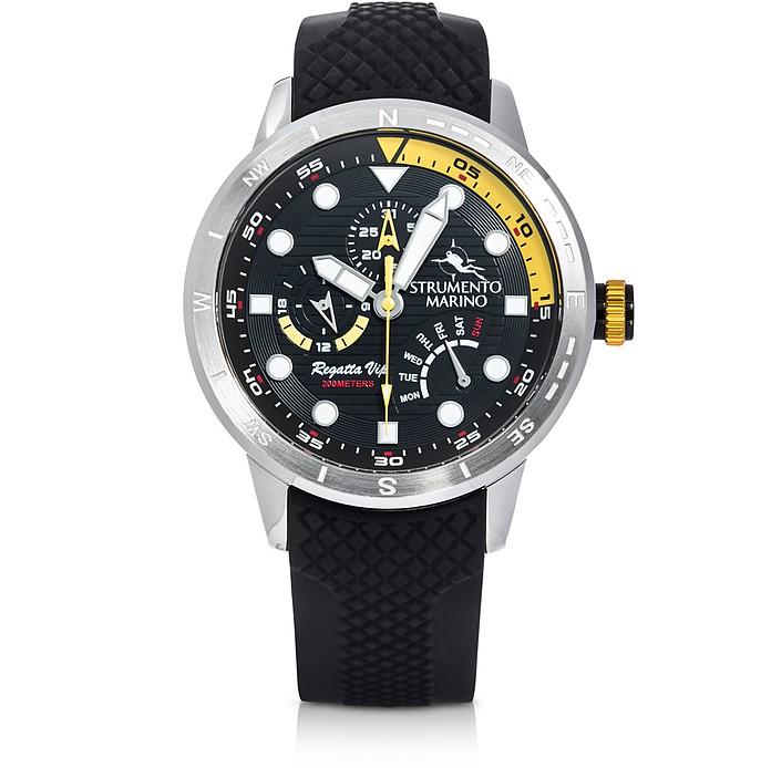 Regatta VIP Stainless Steel Men's Chronograph Watch w/Black Silicone Band - Strumento Marino