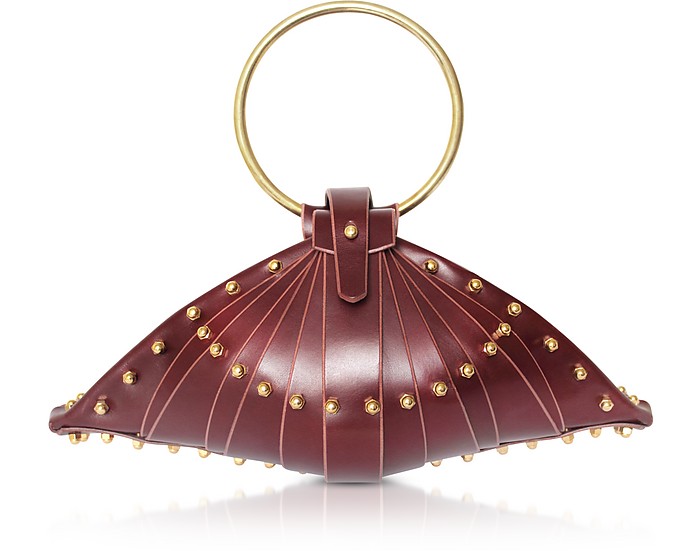 Burgundy Leather Shell Bag w/Studs - Una Burke