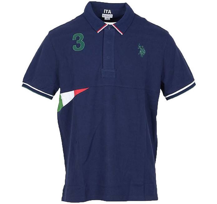 Blue Cotton Men's Polo Shirt w/Italian Flag - U.S. Polo Assn.