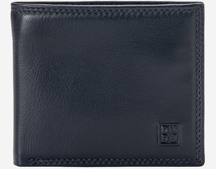 Blue Leather Bi-Fold Wallet w/ID Window - Dudubags