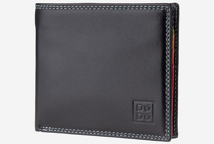 Black Leather Bi-Fold Wallet w/ID Window - Dudubags