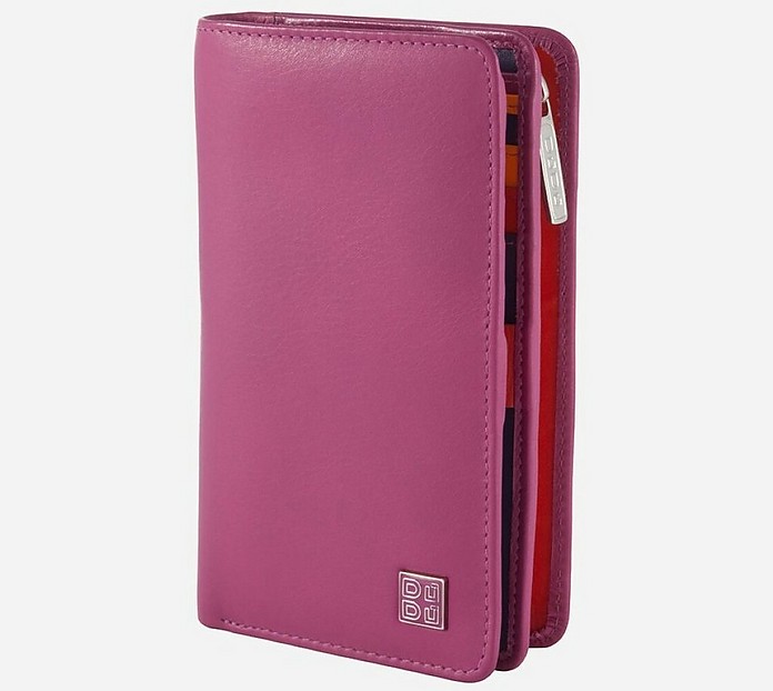 Purple Leather Vertical Wallet w/Zip Pocket - Dudubags