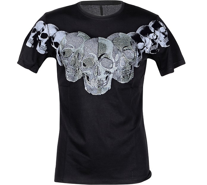 Skull Print Black Cotton Men's T-shirt - Takeshy Kurosawa