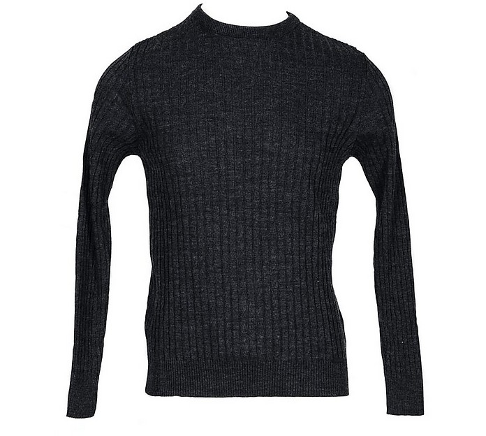 Anthracite Rib Knit Men's Sweater - Takeshy Kurosawa