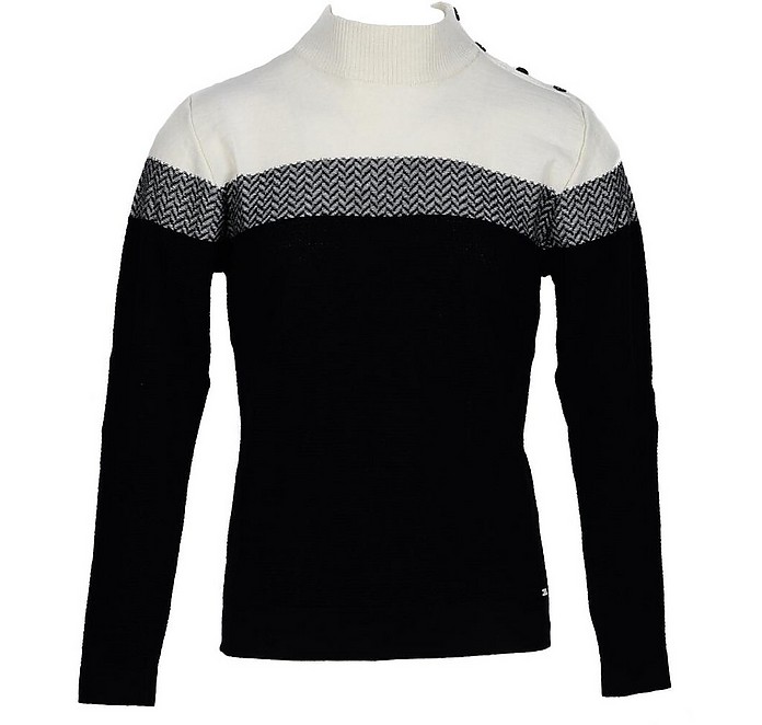 Black&White Color-Block Wool Blend Men's Sweater - Takeshy Kurosawa