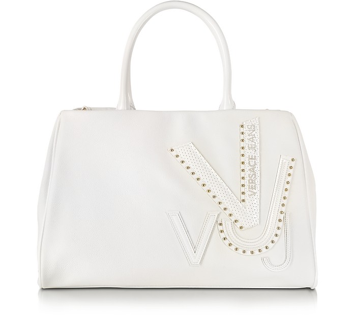 Versace Jeans Signature VJ White Eco Leather Satchel at FORZIERI