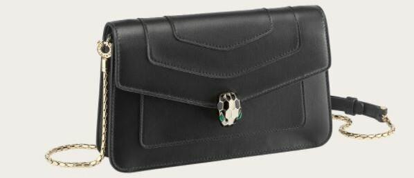 Bulgari Serpenti Forever Black Leather Chain Wallet at FORZIERI